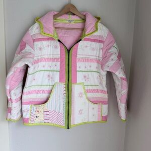 Handmade Upcycled Pink Floral Print Quilt Jacket Size M/L